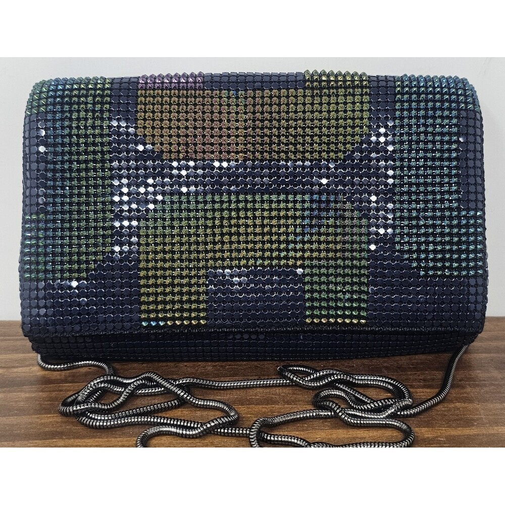 Whiting & Davis Metal Mesh Minaudière Iridescent Crossbody Clutch Bag Night Out